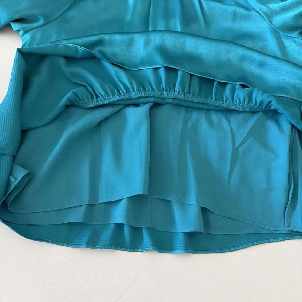 Lilly Pulitzer Peplum Top Sz 16 Blakelynn Blue Rhapsody Teal Flowy Ruffle Satin
